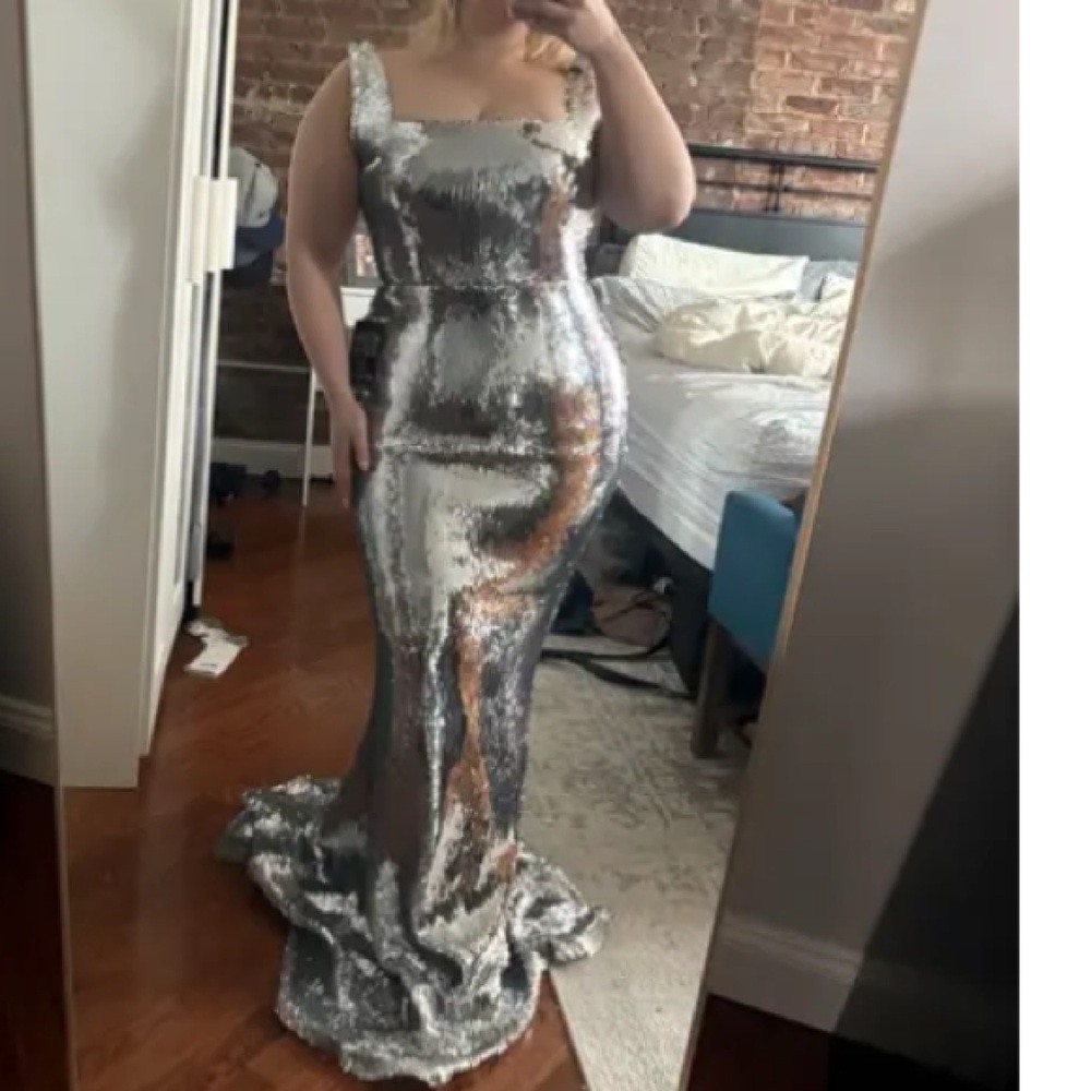 Elegant Silver Sequin Gown